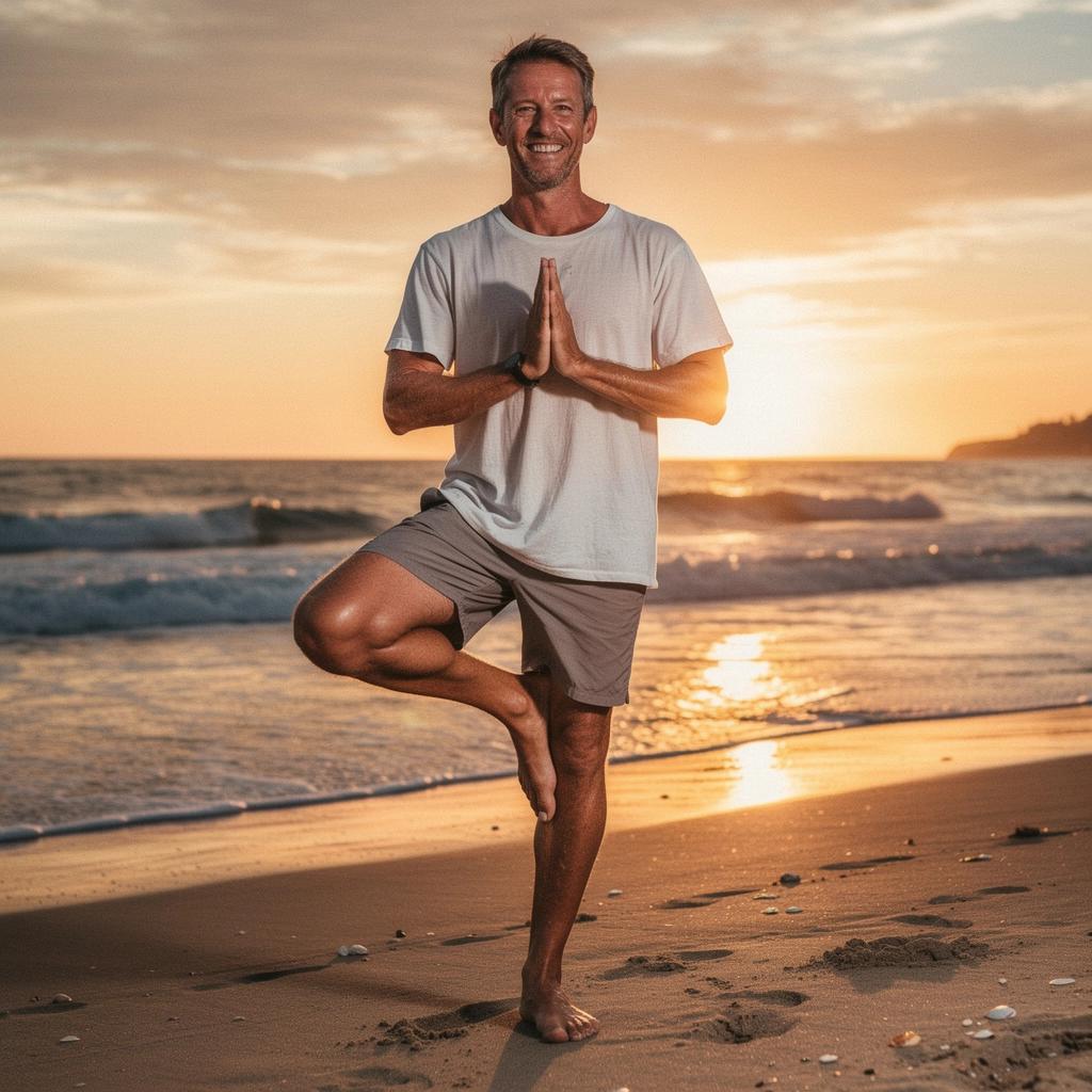 Estudiantes realizando posturas de yoga en la hierba de un parque.